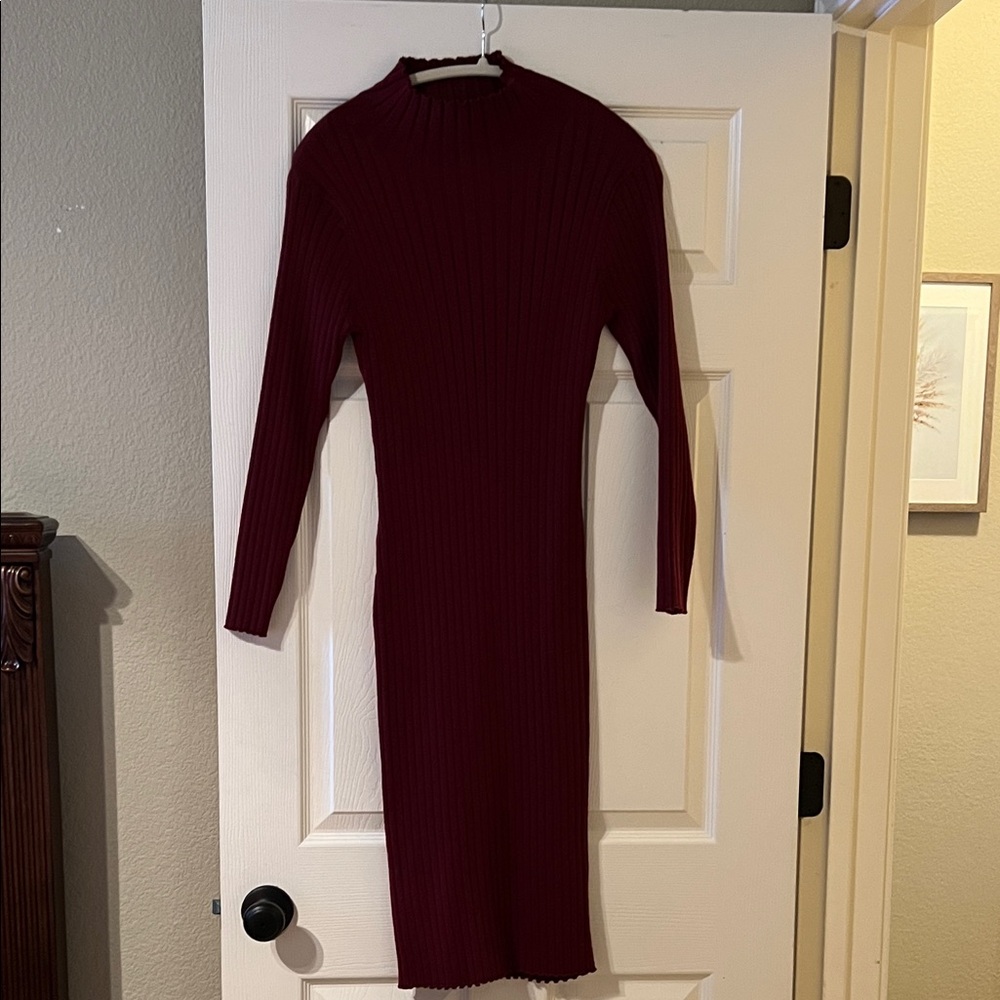 Merokeety Burgundy Sweater Dress